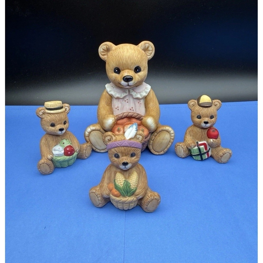 Homco Mini Teddy Bear Vintage Figurines (Set Of‎ 4) 1413 & 1405 Pink Dress 4"